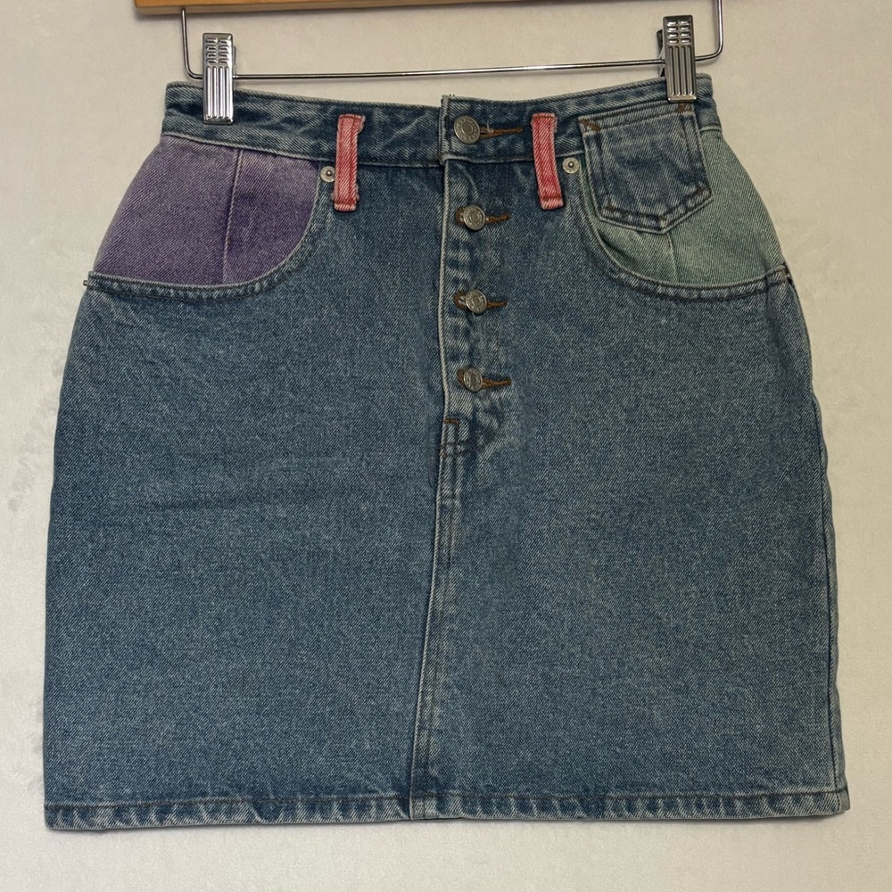 Vintage Colorblock Denim Skirt